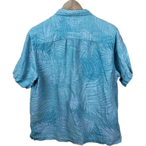 28 Palms • Blue Palm Silk Linen Button Down Short Sleeve Shirt - Picture 2 of 7